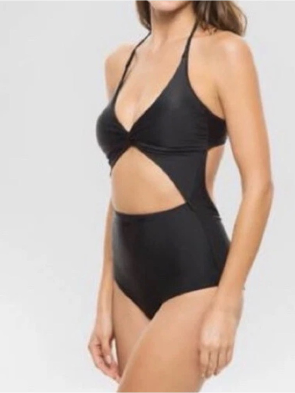 Vanilla/Beach Black Halter One-Piece Midriff Cutout Swimsuit NWT Largest